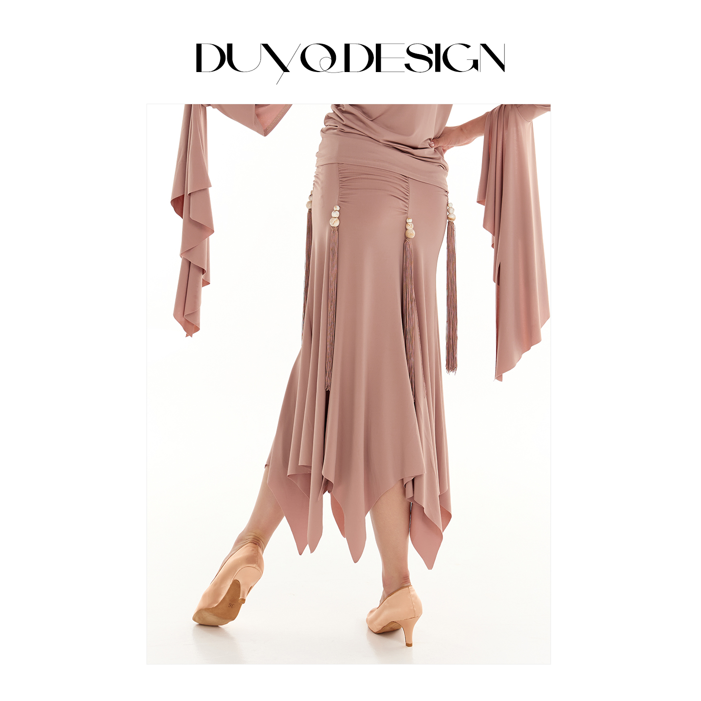 DUYQ《双生花摩登》004褶皱流苏半身裙国标舞摩登成人练习服高级