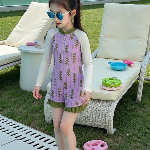 女宝宝韩版长袖平角连体泳衣可爱