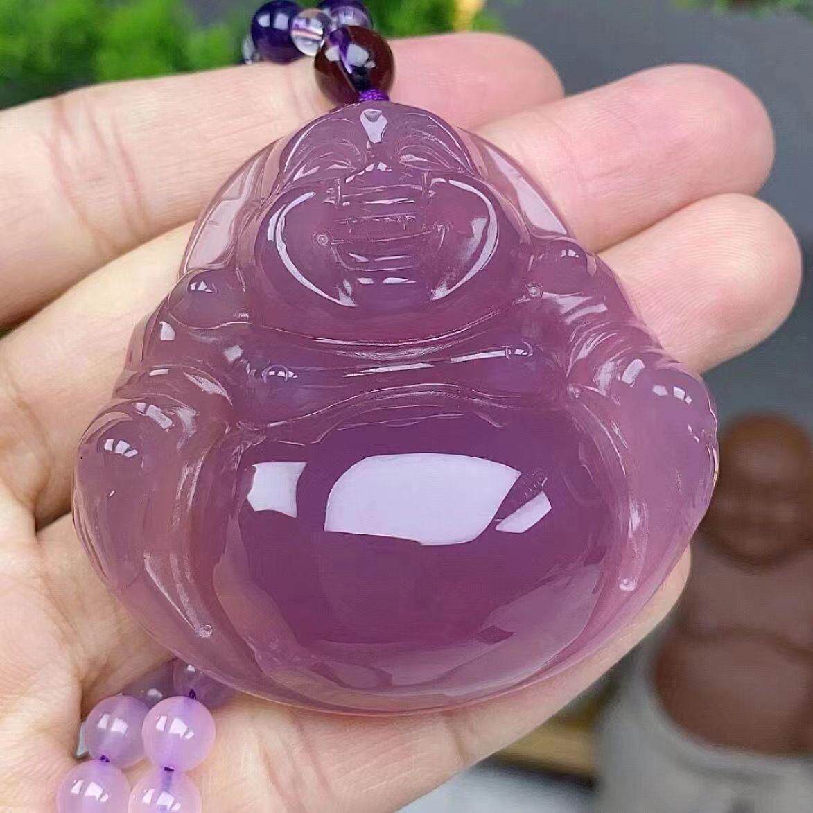 天然高档帝王紫精美大号佛公3D立体天然玉石笑佛大肚弥勒佛中号