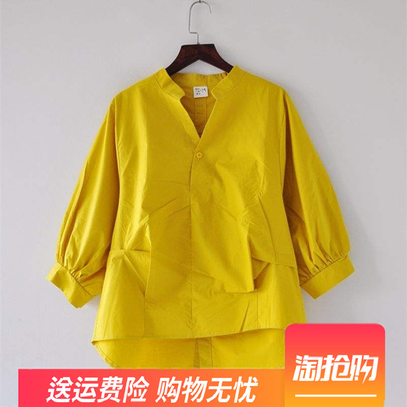 高含棉衬衫前短后长不规则上衣 v领短袖灯笼袖宽松韩范白色女衬衣|ruв категории Женская одежда, рубашка - от Buy2taobao.com для оказания профессиональной услуги покупки агента Taobao