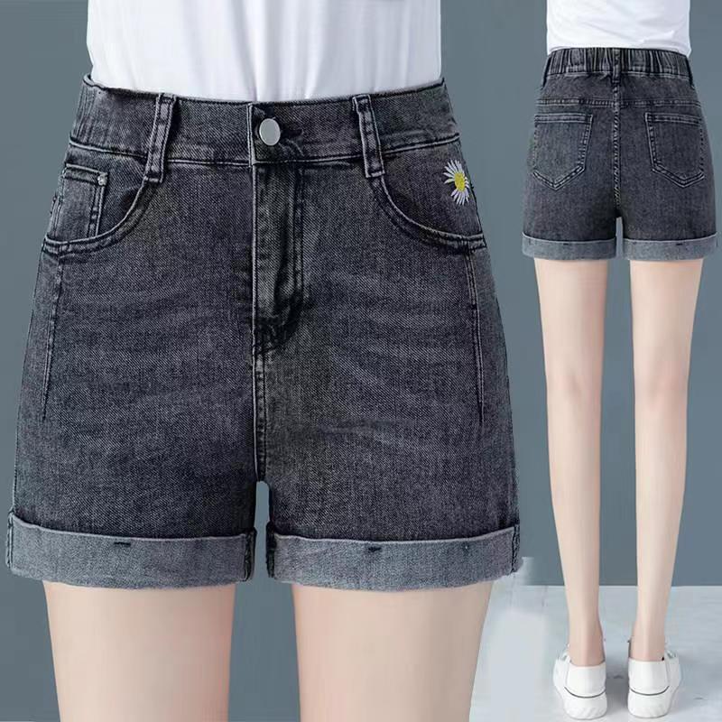 2025新款牛仔短裤女高腰夏韩版显瘦直筒裤百搭松紧腰弹力外穿热裤