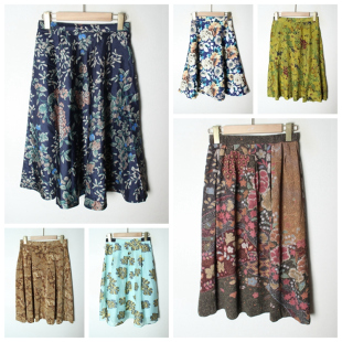 拉链腰 大花半身裙 187 女纯色碎花中长款 古着Vintage日制春夏季