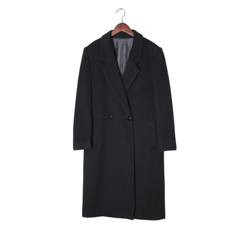 vintage日本制 高端中古复古毛领毛呢中长款混羊绒羊毛大衣外套 R