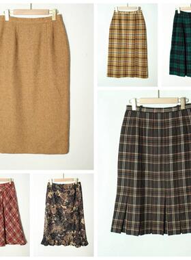 古着Vintage日系秋冬季羊毛毛呢中长款女伞裙包臀半身裙  14