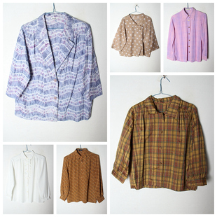 软妹 日系 复古巴洛克 文艺宽松长短袖 古着 女衬衫 Vintage