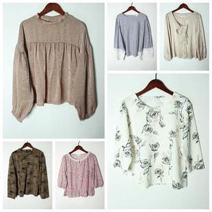 复古森系碎花学院风 女 纯色 套头衫 古着vintaga 衬衫