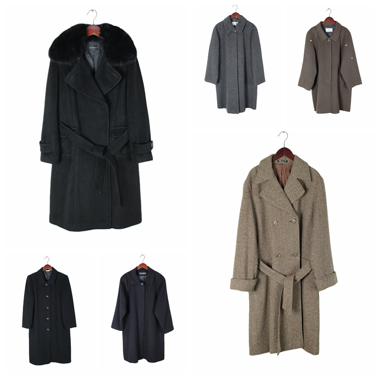 vintage日本制 高端中古复古毛领毛呢中长款混羊绒羊毛大衣外套 T