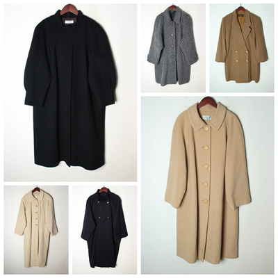 vintage日本制 高端中古复古毛领毛呢中长款混羊绒羊毛大衣外套 Q