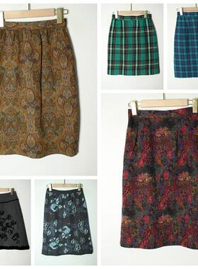 古着Vintage日系秋冬季羊毛毛呢中长款女伞裙包臀半身裙  09