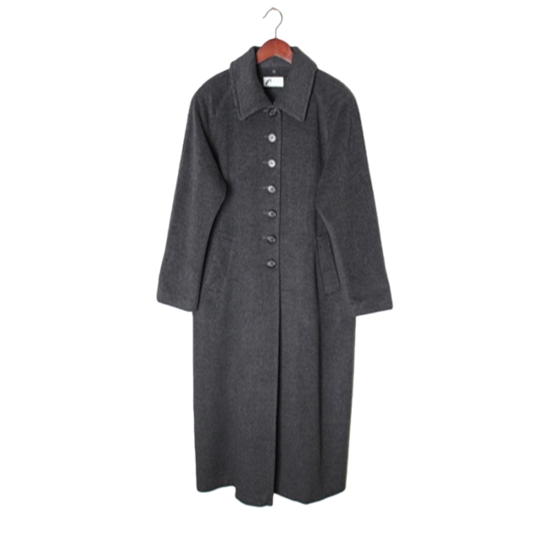 vintage日本制 高端中古复古毛领毛呢中长款混羊绒羊毛大衣外套 A