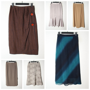 拉链腰 大花半身裙 229 女纯色碎花中长款 古着Vintage日制春夏季