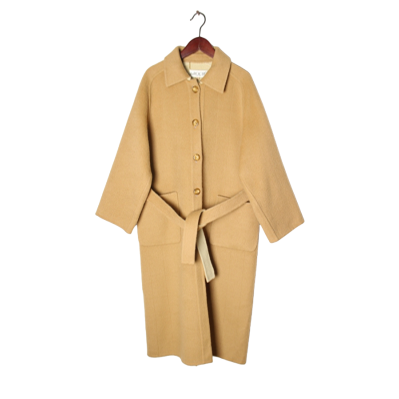 vintage日本制 高端中古复古毛领毛呢中长款混羊绒羊毛大衣外套 R