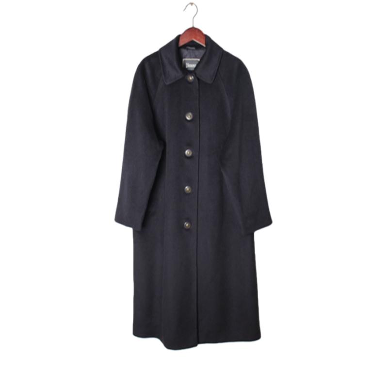 vintage日本制 高端中古复古毛领毛呢中长款混羊绒羊毛大衣外套 W