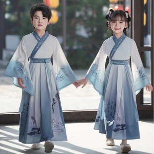 男女童汉服唐装唐朝李白服装儿童古装书生书童古诗朗诵国学演出服