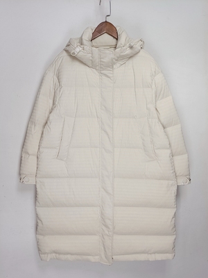 品牌折扣断码专柜撤柜女装长款长袖连帽宽松休闲纯色白鸭绒羽绒服