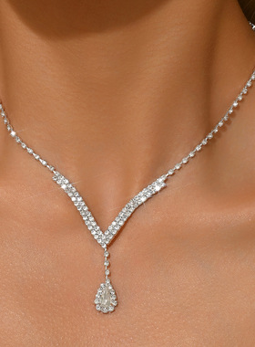 跨境电商热销V型水滴水钻项链彩钻时尚百搭简约锁骨链女