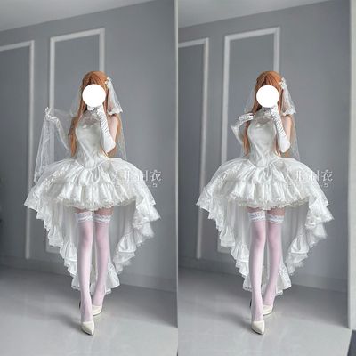 亚丝娜cos纯白婚纱花嫁人形制衣