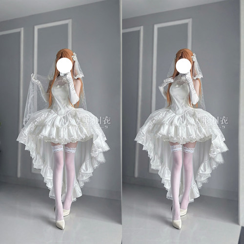 亚丝娜cos纯白婚纱花嫁人形制衣
