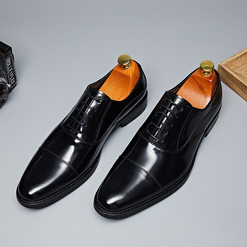 Italian Three-Joint Leather Shoes Men's Business Formal Leather Suit Derby Shoes Patent Leather Glossy British Oxford Shoes