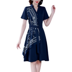 RM5730#收腰显瘦设计感连衣裙夏季短袖中国风拼接中长衬衫裙女