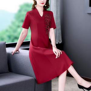 RM5731#喜婆婆婚宴服夏季高贵年轻款夏季婚礼高端醋酸缎改良旗袍妈妈礼服