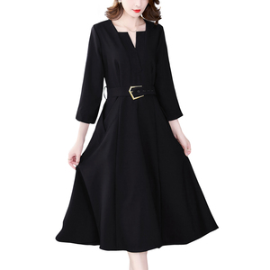 RM20819#修身OL职业装连衣裙2023新款七分袖显瘦气质黑色连衣裙女
