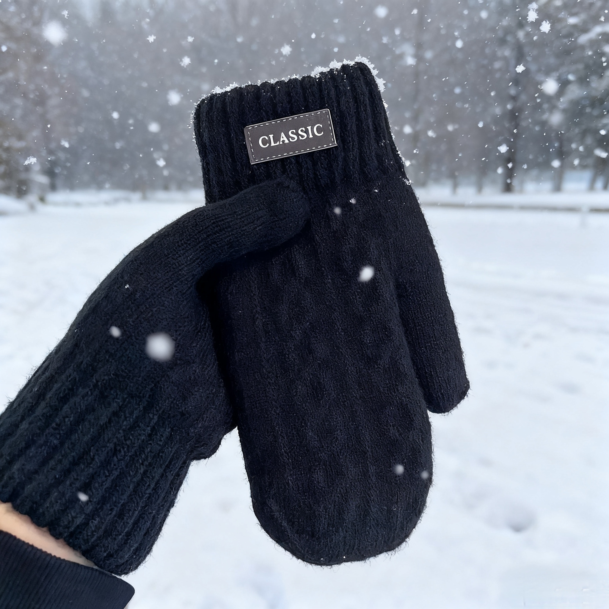 冬季男士手套时尚简约手套四指一体加绒加厚户外运动防寒防风全包