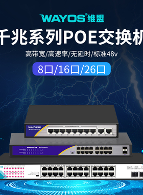 WAYOS维盟8口16口24口千兆百兆poe供电交换机无线网络摄像机监控摄像头无线AP电源交换器网线分线器poe交换机