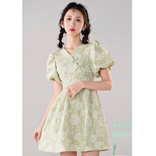 新中式旗袍新款2023女夏款中国风复古女装小个子泡泡袖改良连衣裙