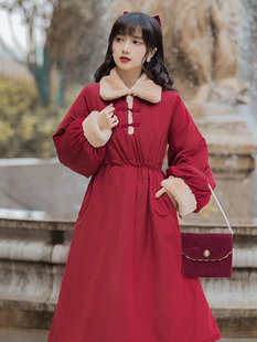 新年战袍旗袍秋冬款红色伴娘服冬季中式女装中国风拜年新中式棉服