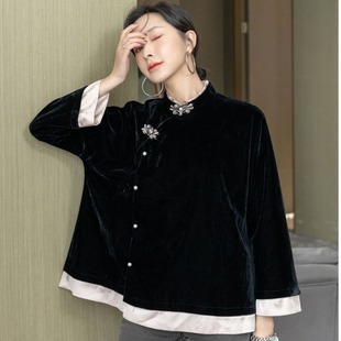 汉服唐装女中国风女装古风茶服女秋冬复古新中式国风盘扣丝绒上衣