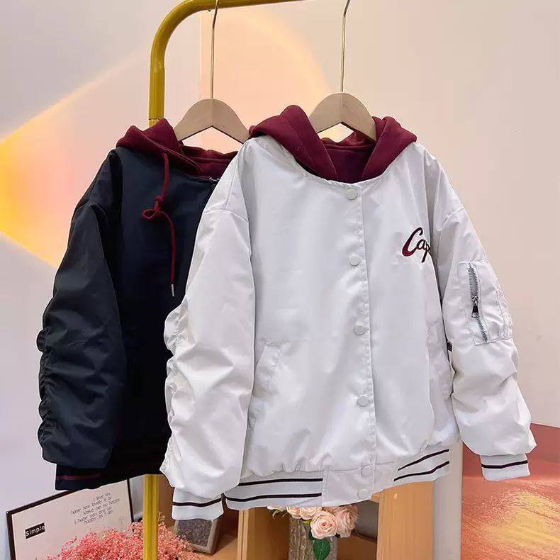 假两件棒球服连帽夹棉加厚棉服