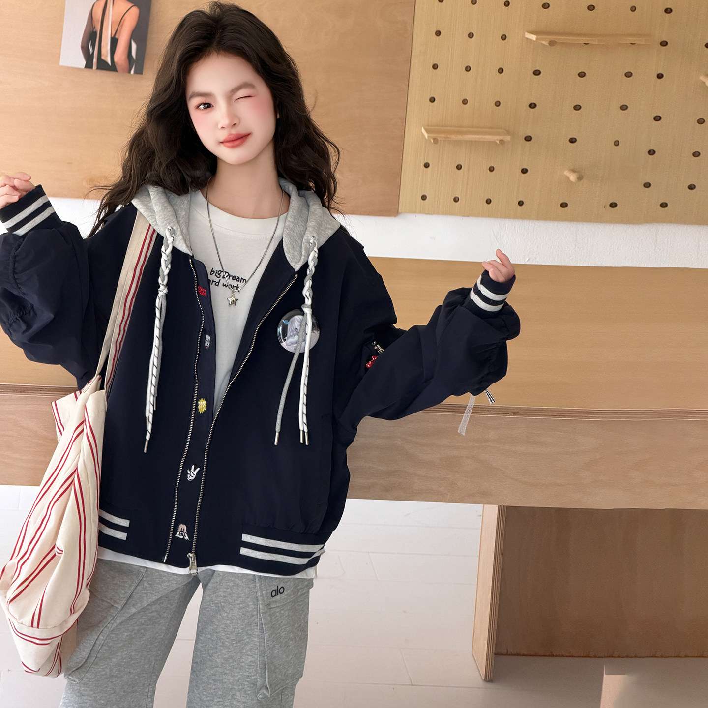 女童2026春秋连帽棒球服夹克