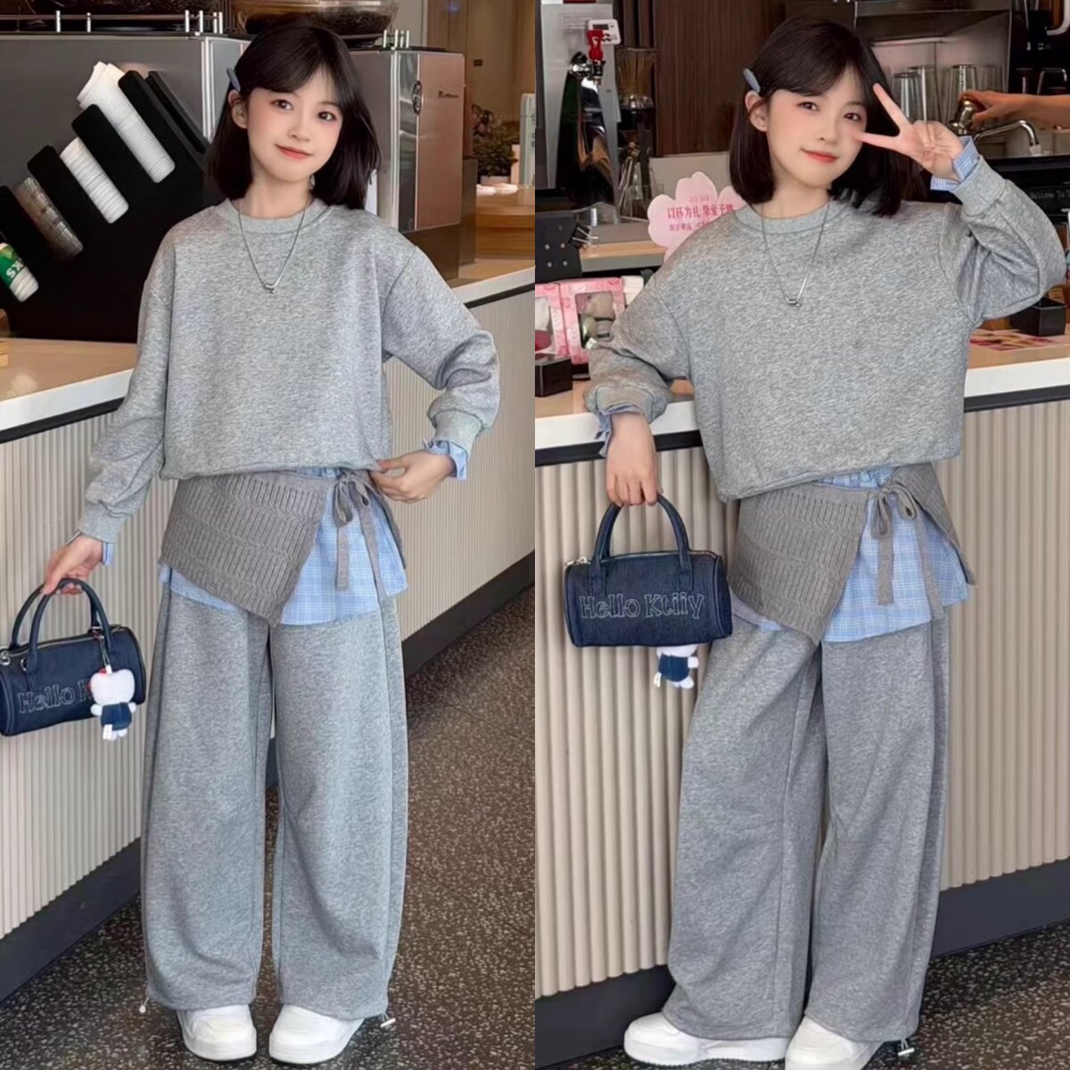 女童屁帘卫裤卫衣两件套