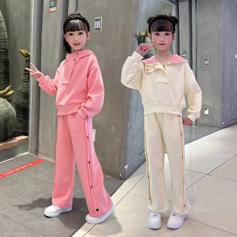 女童半拉链卫衣套装春秋新款
