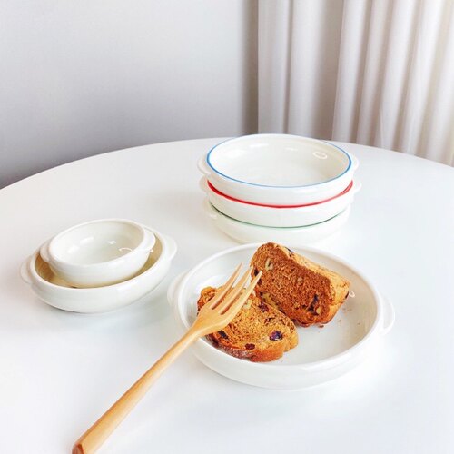 ins简约防烫焗饭盘陶瓷防烫把手早餐盘意面家用8寸餐盘子面包烤盘