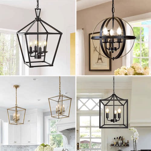 美式简约铁艺餐厅吧台灯鸟笼吊灯