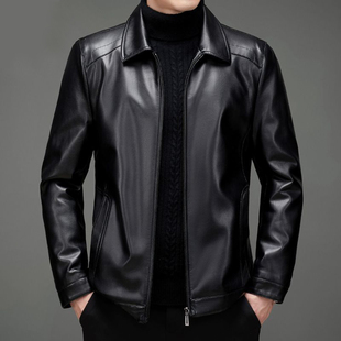 新款男士真皮秋冬皮衣外套薄款绵羊皮翻领休闲中年爸爸皮夹克男