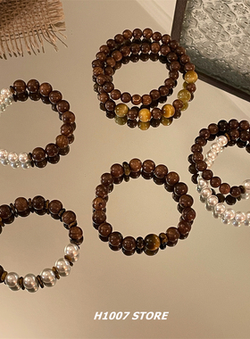 湫 新中式虎眼石珍珠男款手串女小众设计手饰叠戴情侣款国风手链