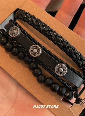 嘻哈风美式复古多层朋克男款手链女星星编织手绳小众设计手串饰品
