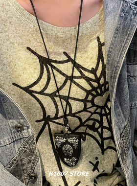 新款十字花款可夹墨镜长款项链女小众设计感嘻哈风卫衣链毛衣链男