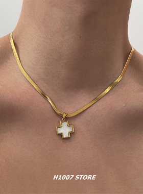 美式十字花钛钢蛇骨链男款项链女小众设计高级感锁骨链嘻哈风颈链