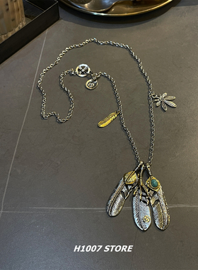 新款羽毛枫叶吊坠长款项链男款小众设计高级感毛衣链女锁骨链配饰