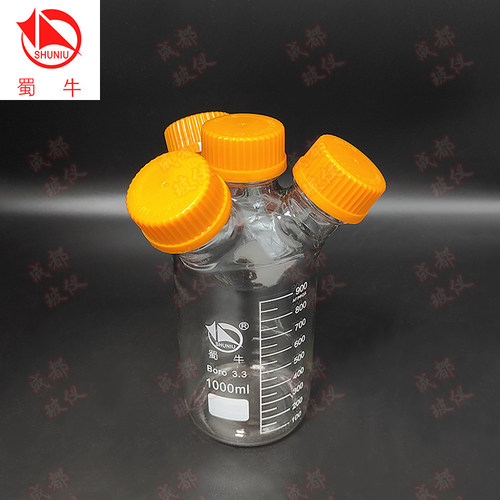 蜀牛包邮高硼硅丝口四口试剂瓶 Y型分布500ml~20000ml 螺口相液瓶