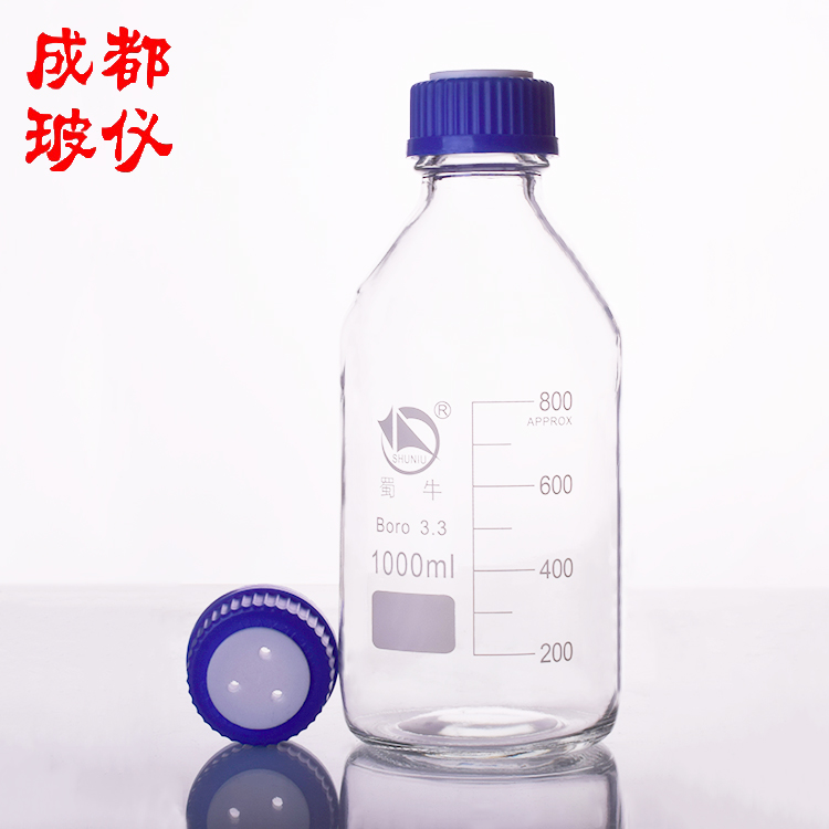 成都玻仪 蜀牛 色谱溶剂流动相液瓶1000ml3孔 GL45mm液相瓶向液瓶