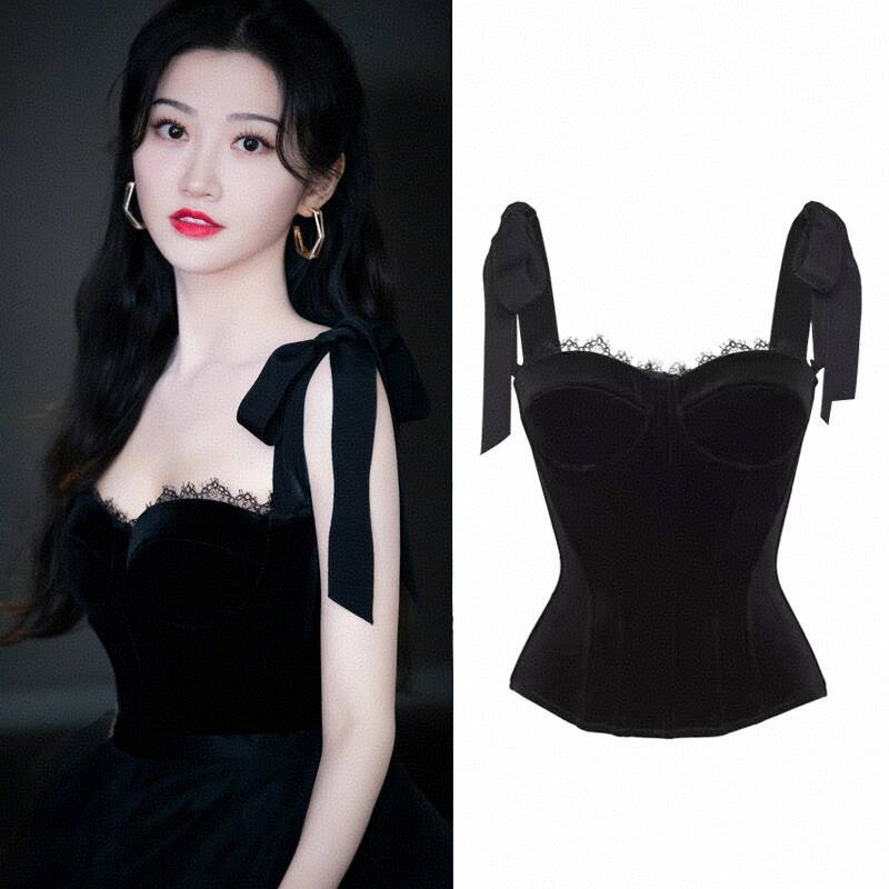 景甜古力娜扎裹胸外穿鱼骨上衣