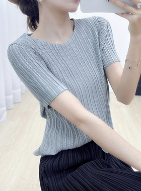 三宅风褶皱 看看のPLEATS 25年夏季新款休闲纯色简约百搭显瘦上衣