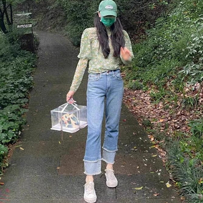 羊腿衫衬衣拼色牛仔裤套装女