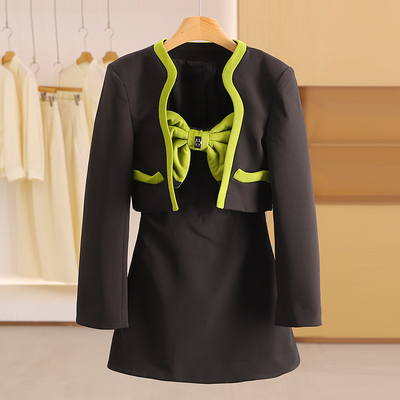 星芭莎 2025秋装新款蝴蝶结吊带连衣裙短款西装外套两件套女装