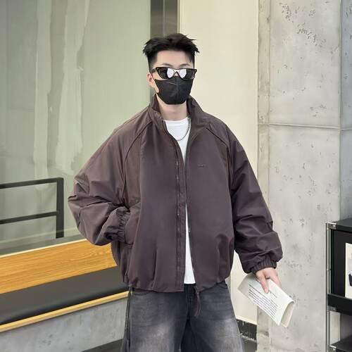 美式复古立领拉链棉衣宽松休闲百搭潮流外套秋冬季保暖二棉上衣